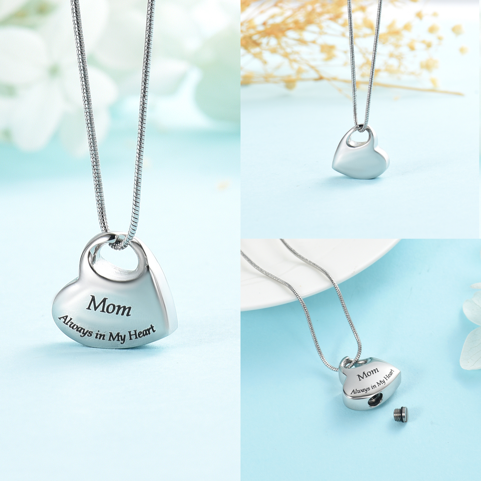Heart Urn Necklace for Ashes Cremation Jewelry for Dad Mom Brother Ash Necklace - Picture 15 of 23