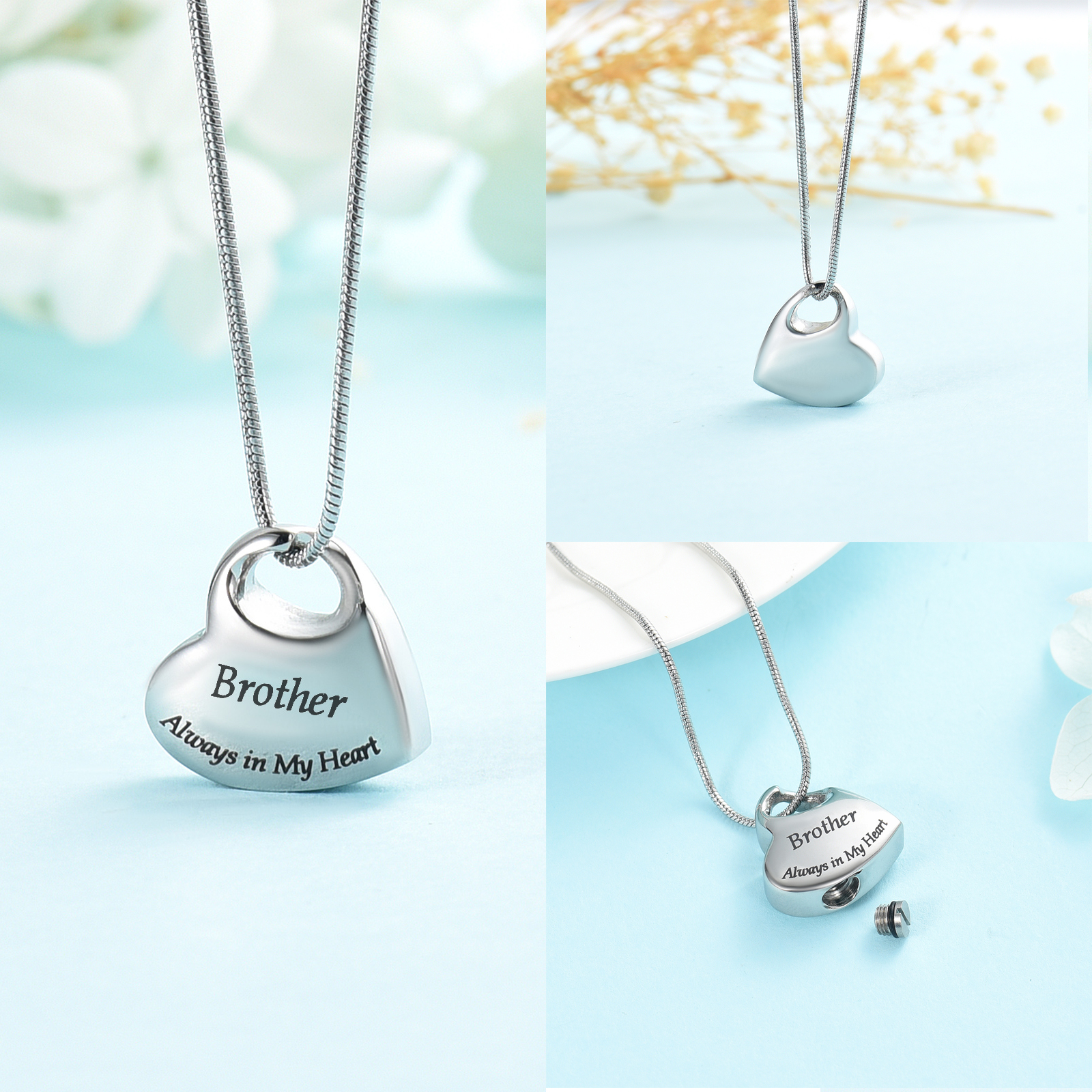 Heart Urn Necklace for Ashes Cremation Jewelry for Dad Mom Brother Ash Necklace - Picture 20 of 23