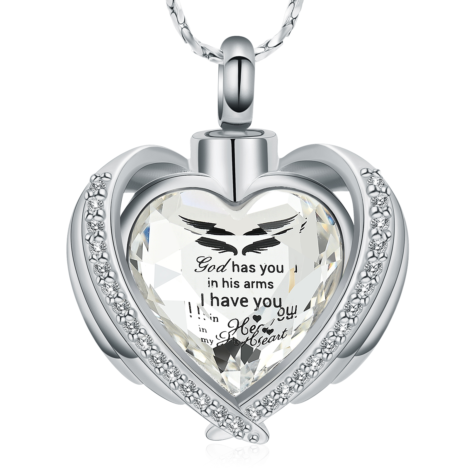 Angel Wings Cremation Jewelry for Ashes Pendant - Crystal Heart Ash Urn Necklace - Picture 12 of 50