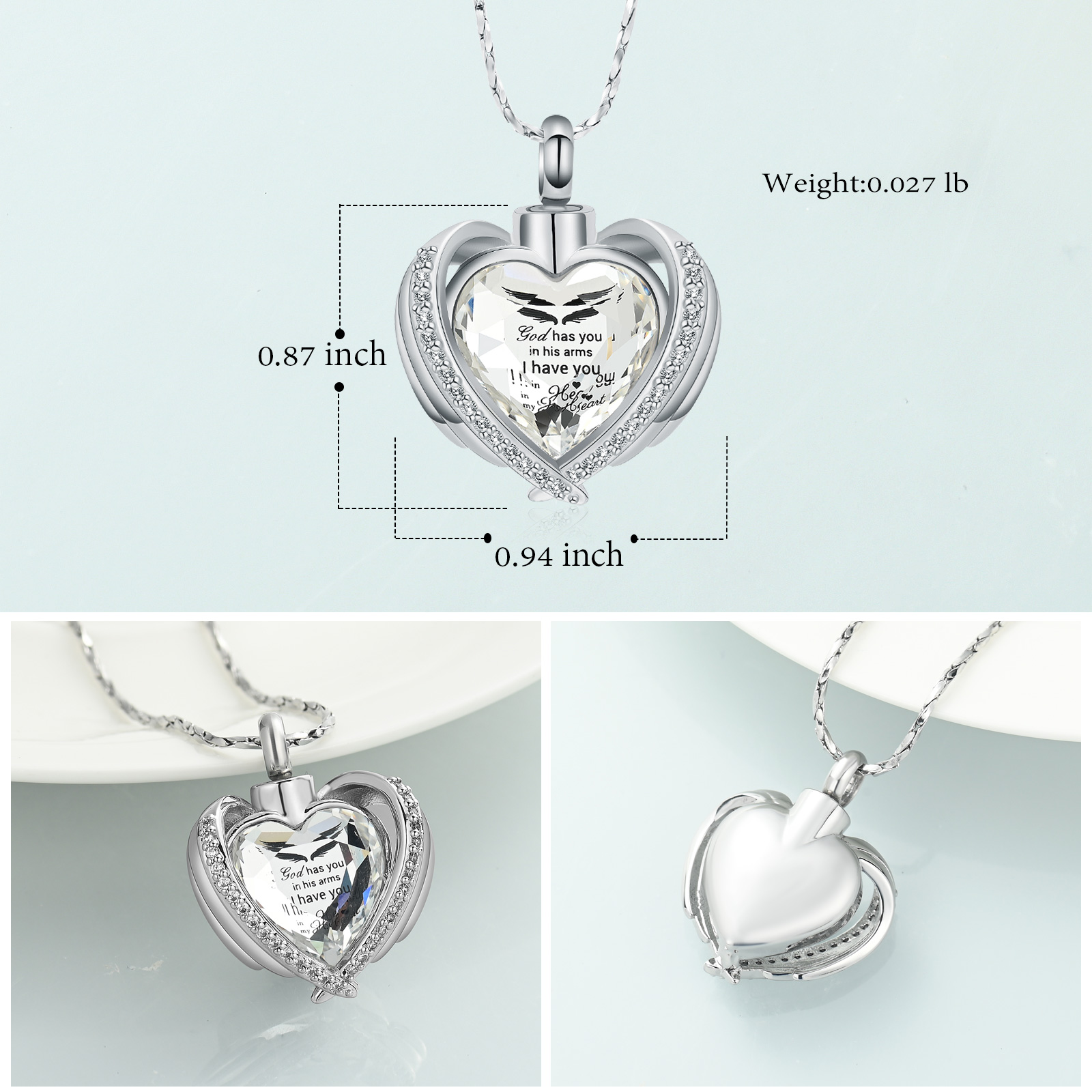 Angel Wings Cremation Jewelry for Ashes Pendant - Crystal Heart Ash Urn Necklace - Picture 13 of 50