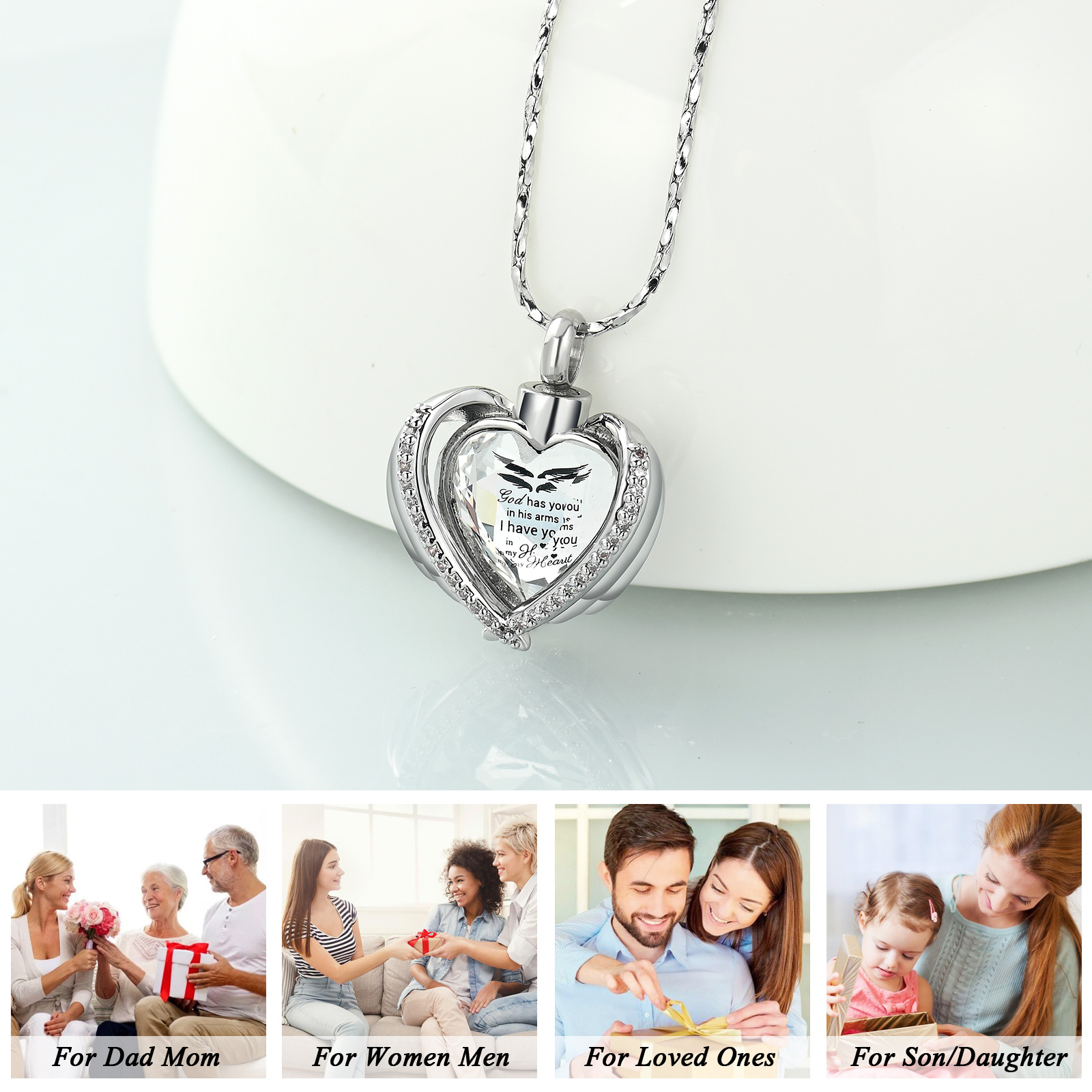 Angel Wings Cremation Jewelry for Ashes Pendant - Crystal Heart Ash Urn Necklace - Picture 14 of 50