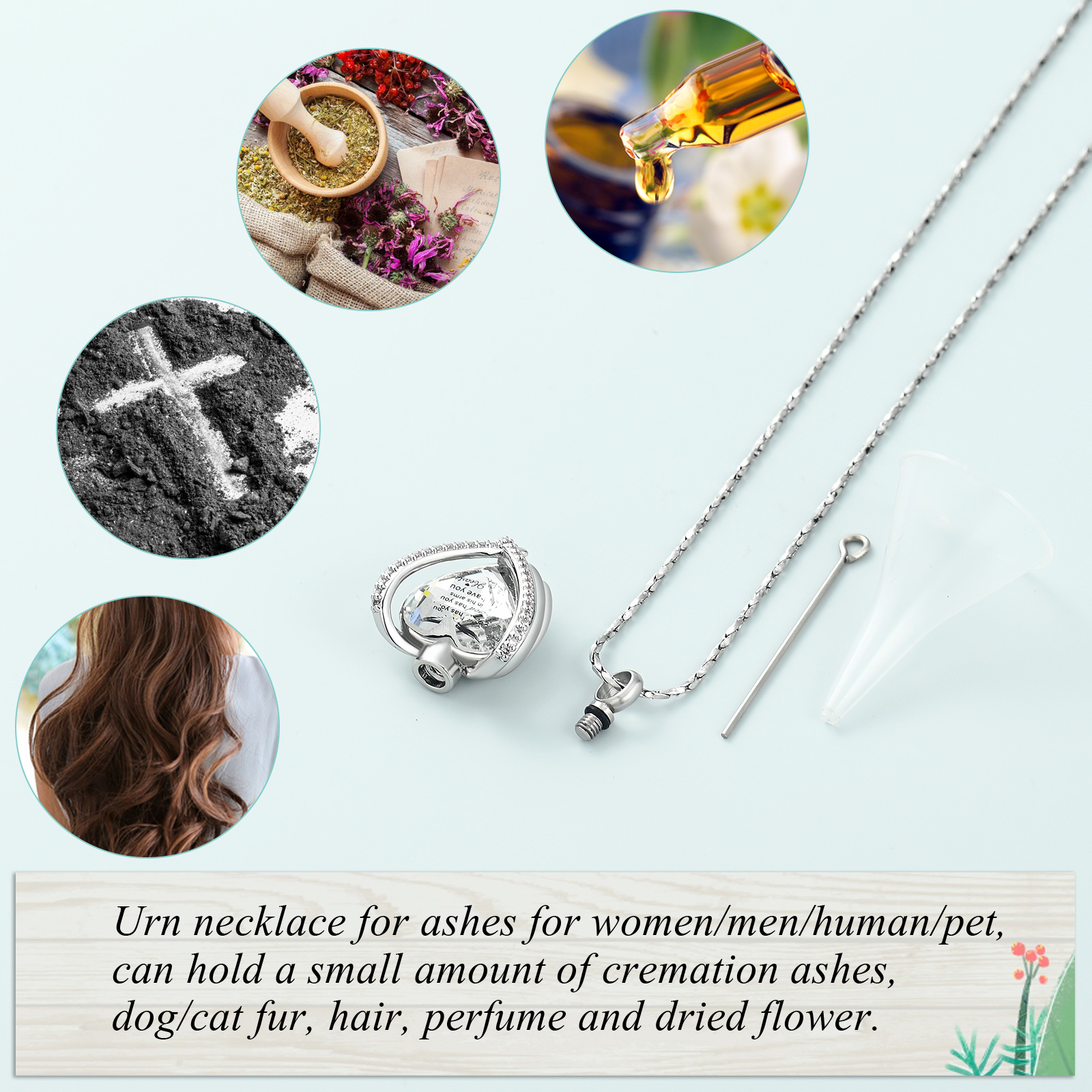 Angel Wings Cremation Jewelry for Ashes Pendant - Crystal Heart Ash Urn Necklace - Picture 15 of 50