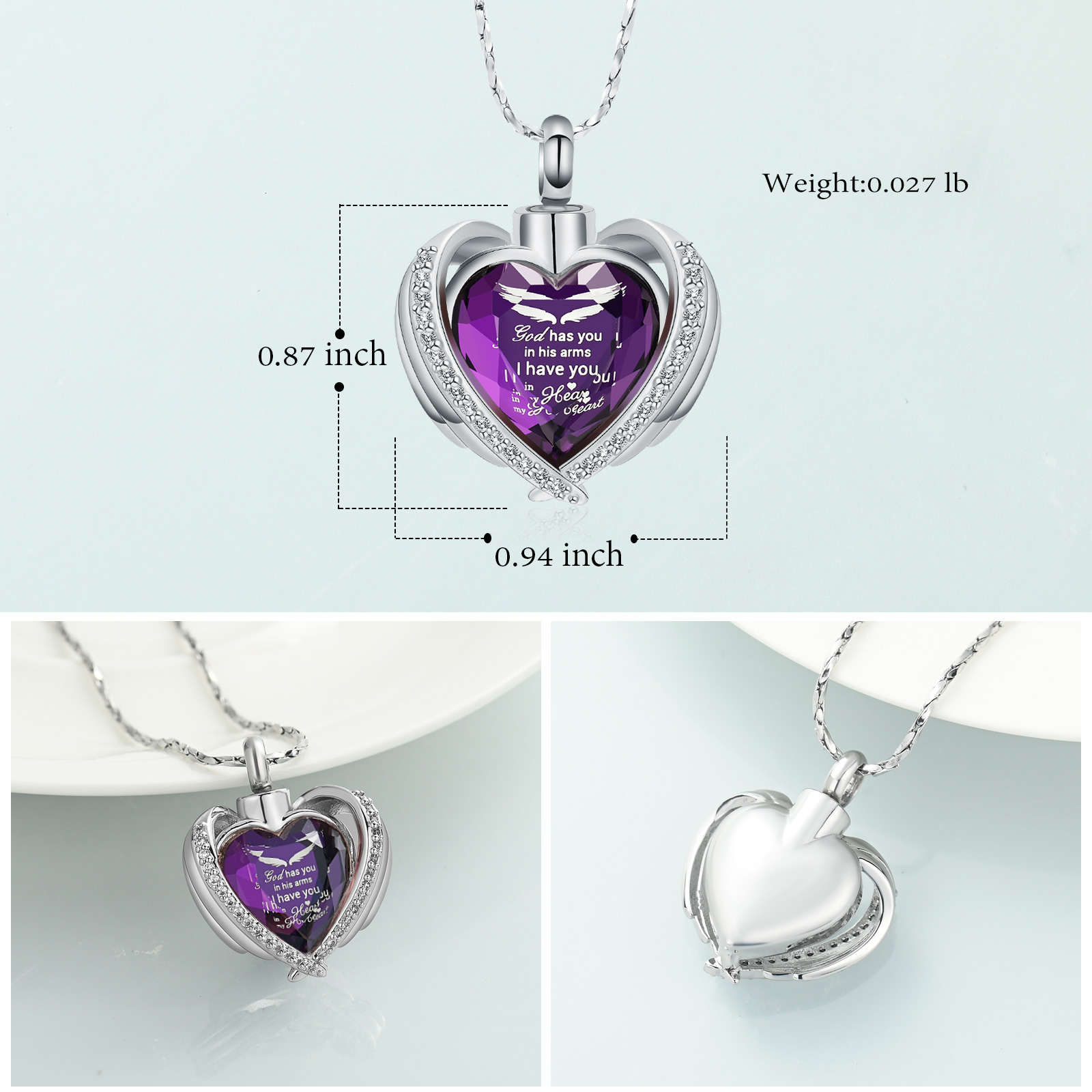 Angel Wings Cremation Jewelry for Ashes Pendant - Crystal Heart Ash Urn Necklace - Picture 18 of 50