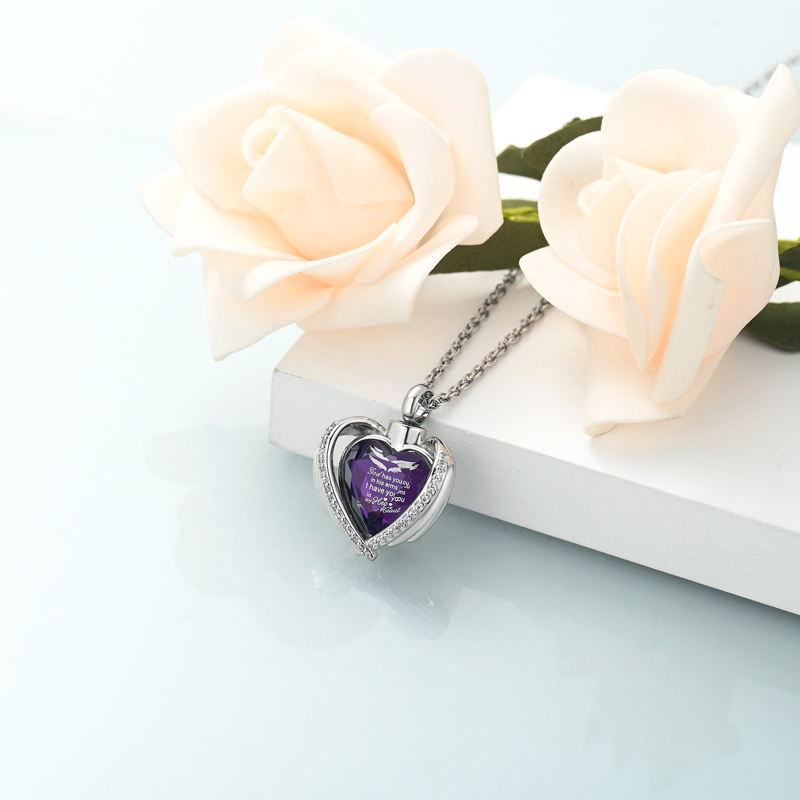 Angel Wings Cremation Jewelry for Ashes Pendant - Crystal Heart Ash Urn Necklace - Picture 20 of 50