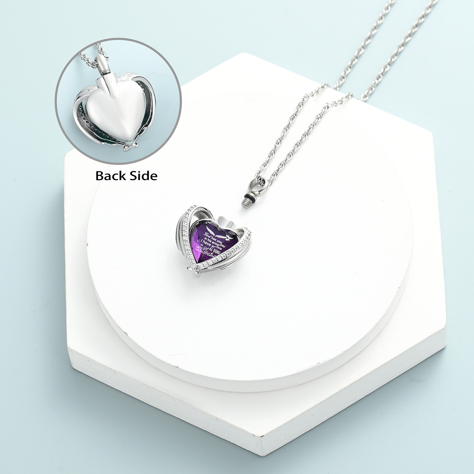 Angel Wings Cremation Jewelry for Ashes Pendant - Crystal Heart Ash Urn Necklace - Picture 19 of 50