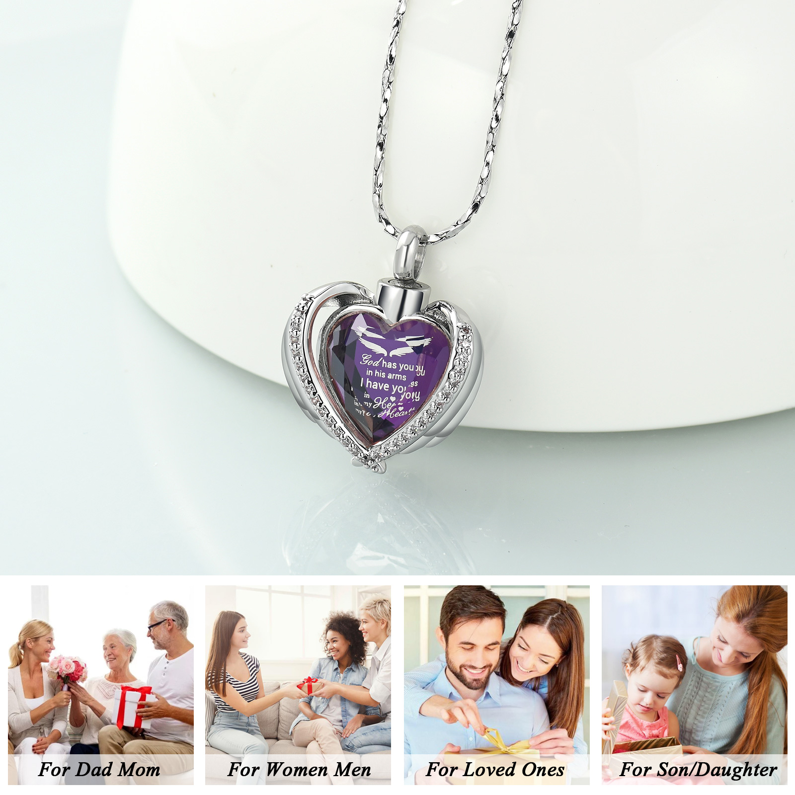 Angel Wings Cremation Jewelry for Ashes Pendant - Crystal Heart Ash Urn Necklace - Picture 21 of 50
