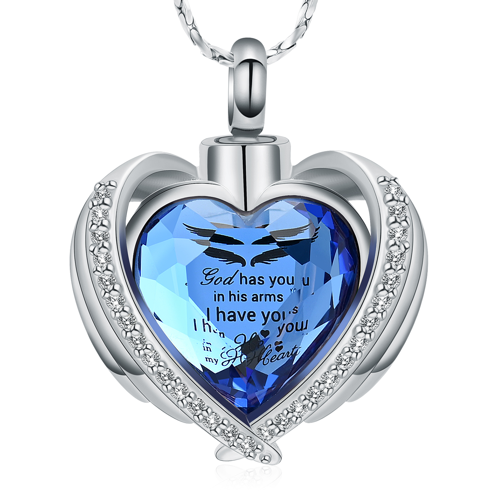 Angel Wings Cremation Jewelry for Ashes Pendant - Crystal Heart Ash Urn Necklace - Picture 24 of 50