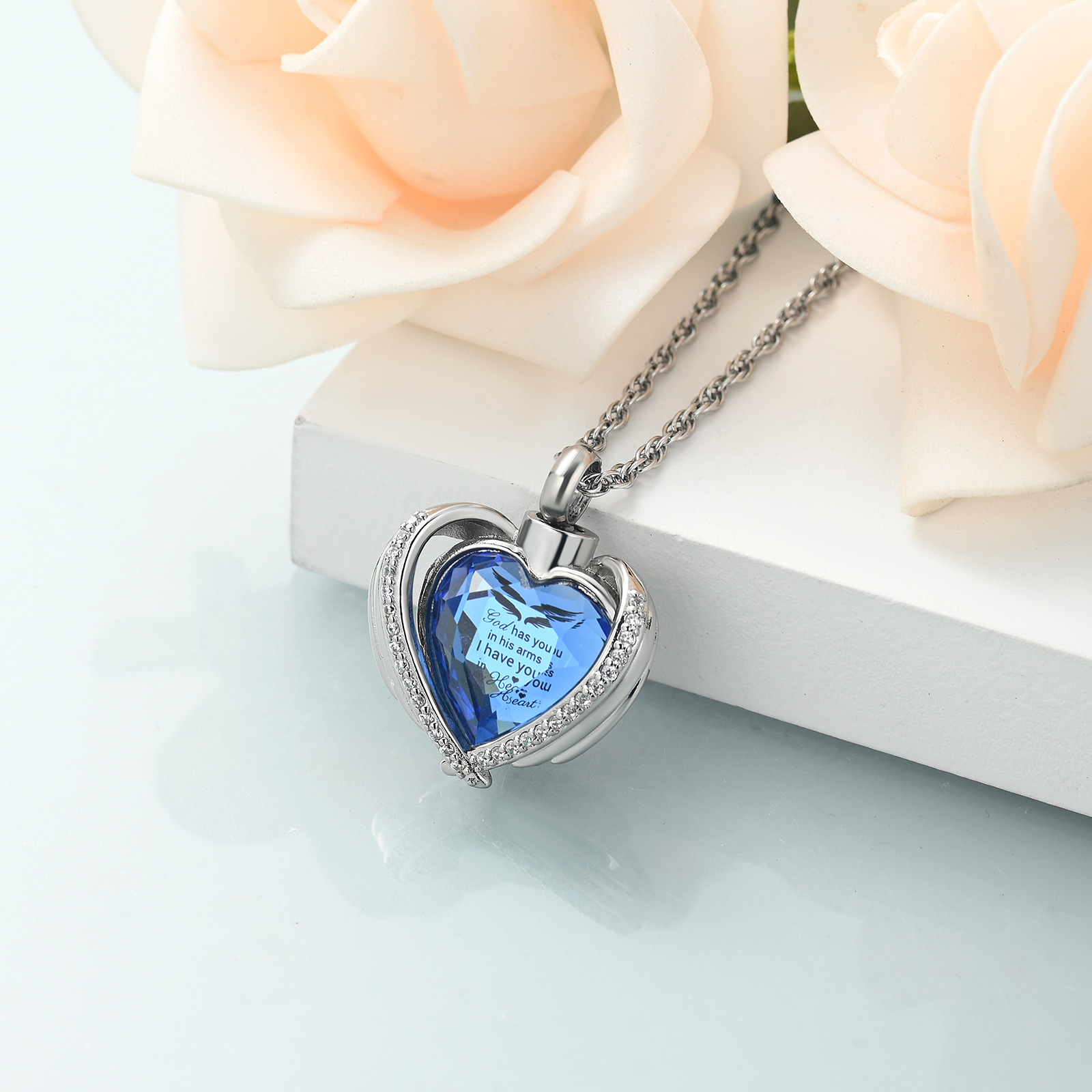 Angel Wings Cremation Jewelry for Ashes Pendant - Crystal Heart Ash Urn Necklace - Picture 26 of 50