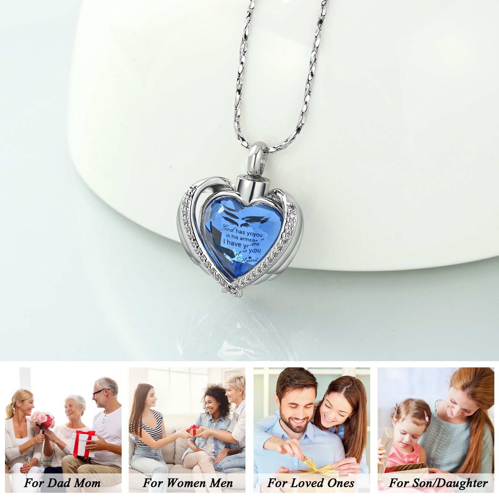 Angel Wings Cremation Jewelry for Ashes Pendant - Crystal Heart Ash Urn Necklace - Picture 28 of 50