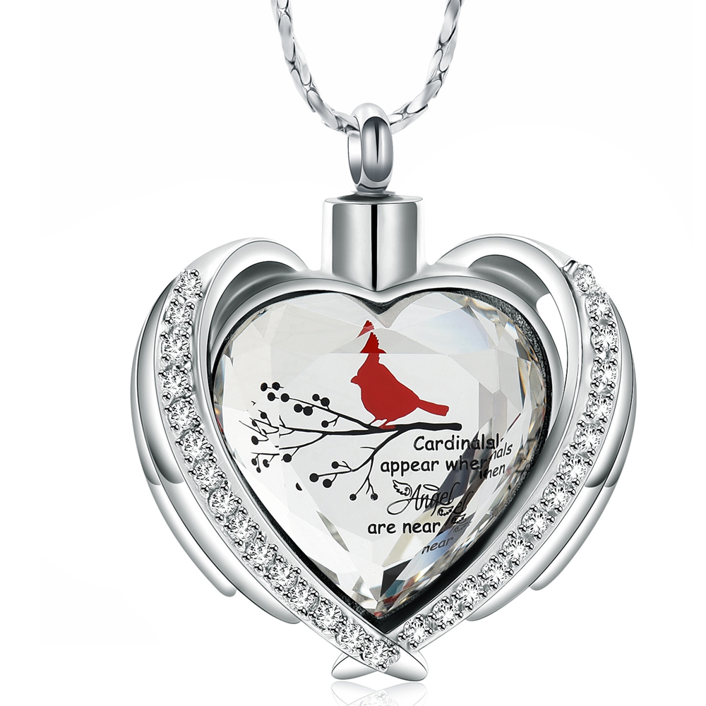 Angel Wings Cremation Jewelry for Ashes Pendant - Crystal Heart Ash Urn Necklace - Picture 31 of 50
