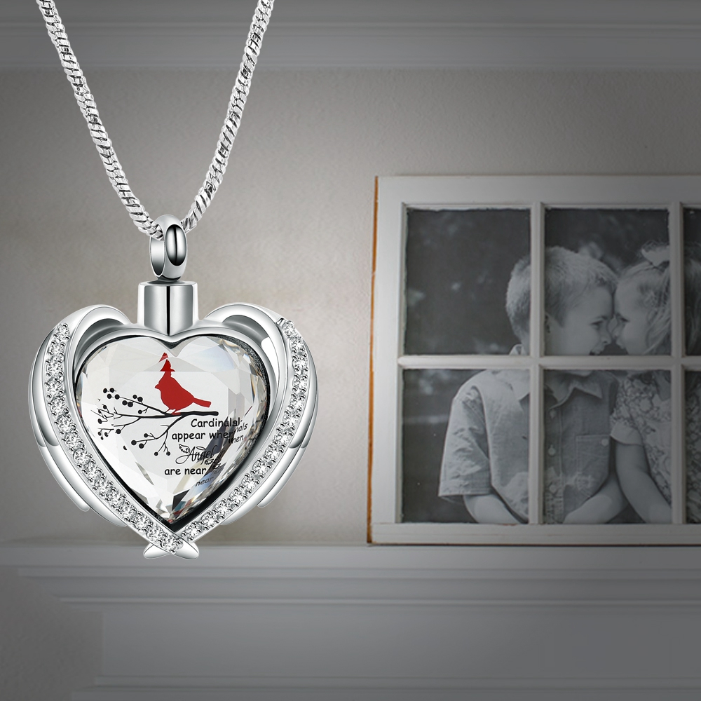 Angel Wings Cremation Jewelry for Ashes Pendant - Crystal Heart Ash Urn Necklace - Picture 33 of 50