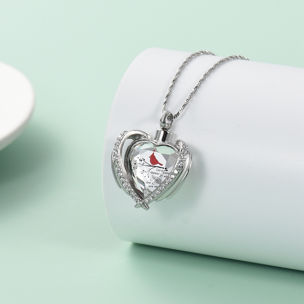 Angel Wings Cremation Jewelry for Ashes Pendant - Crystal Heart Ash Urn Necklace - Picture 34 of 50