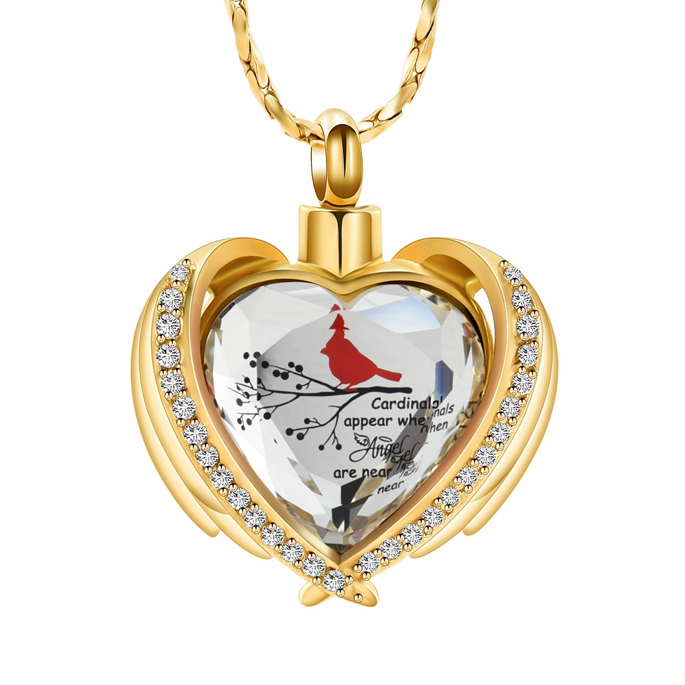 Angel Wings Cremation Jewelry for Ashes Pendant - Crystal Heart Ash Urn Necklace - Picture 38 of 50