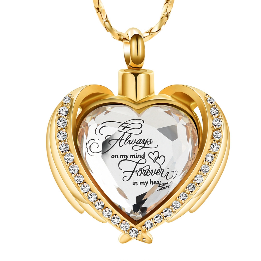 Angel Wings Cremation Jewelry for Ashes Pendant - Crystal Heart Ash Urn Necklace - Picture 44 of 50