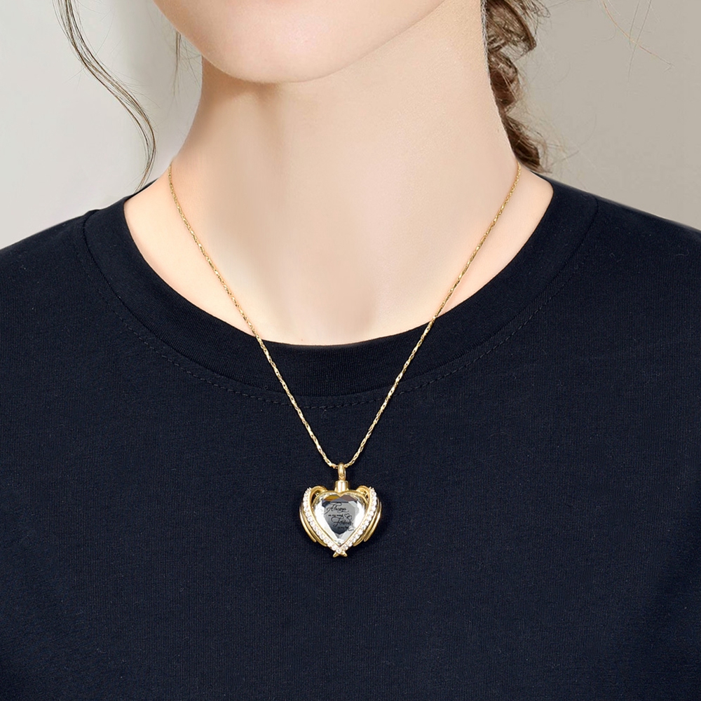 Angel Wings Cremation Jewelry for Ashes Pendant - Crystal Heart Ash Urn Necklace - Picture 45 of 50