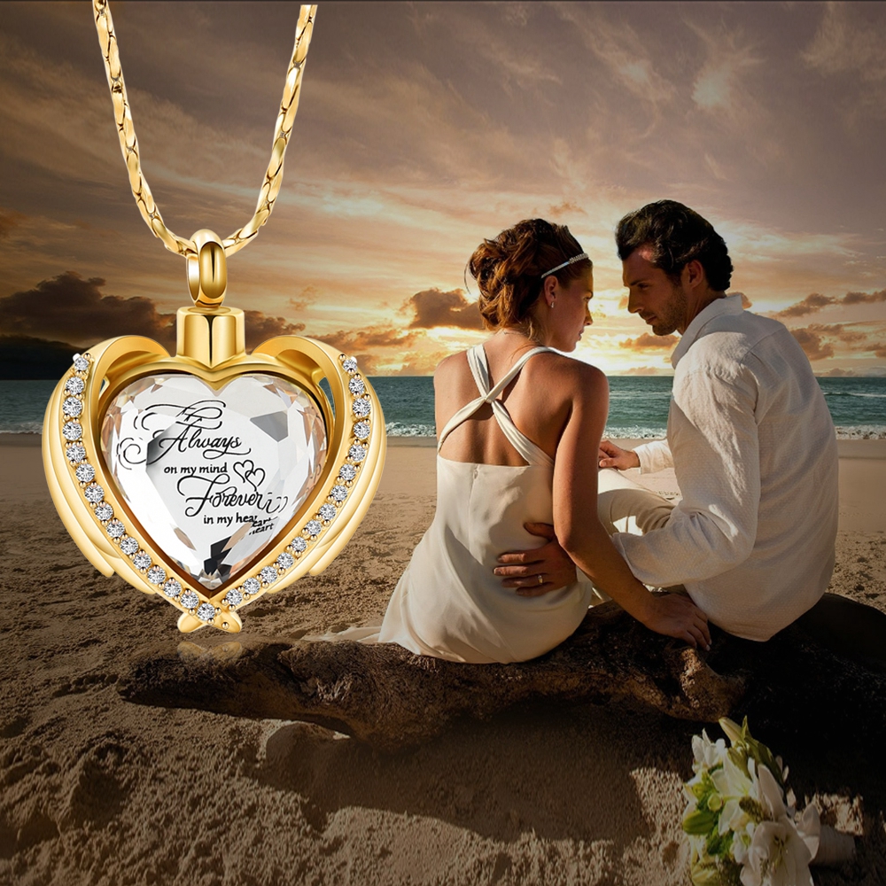 Angel Wings Cremation Jewelry for Ashes Pendant - Crystal Heart Ash Urn Necklace - Picture 47 of 50