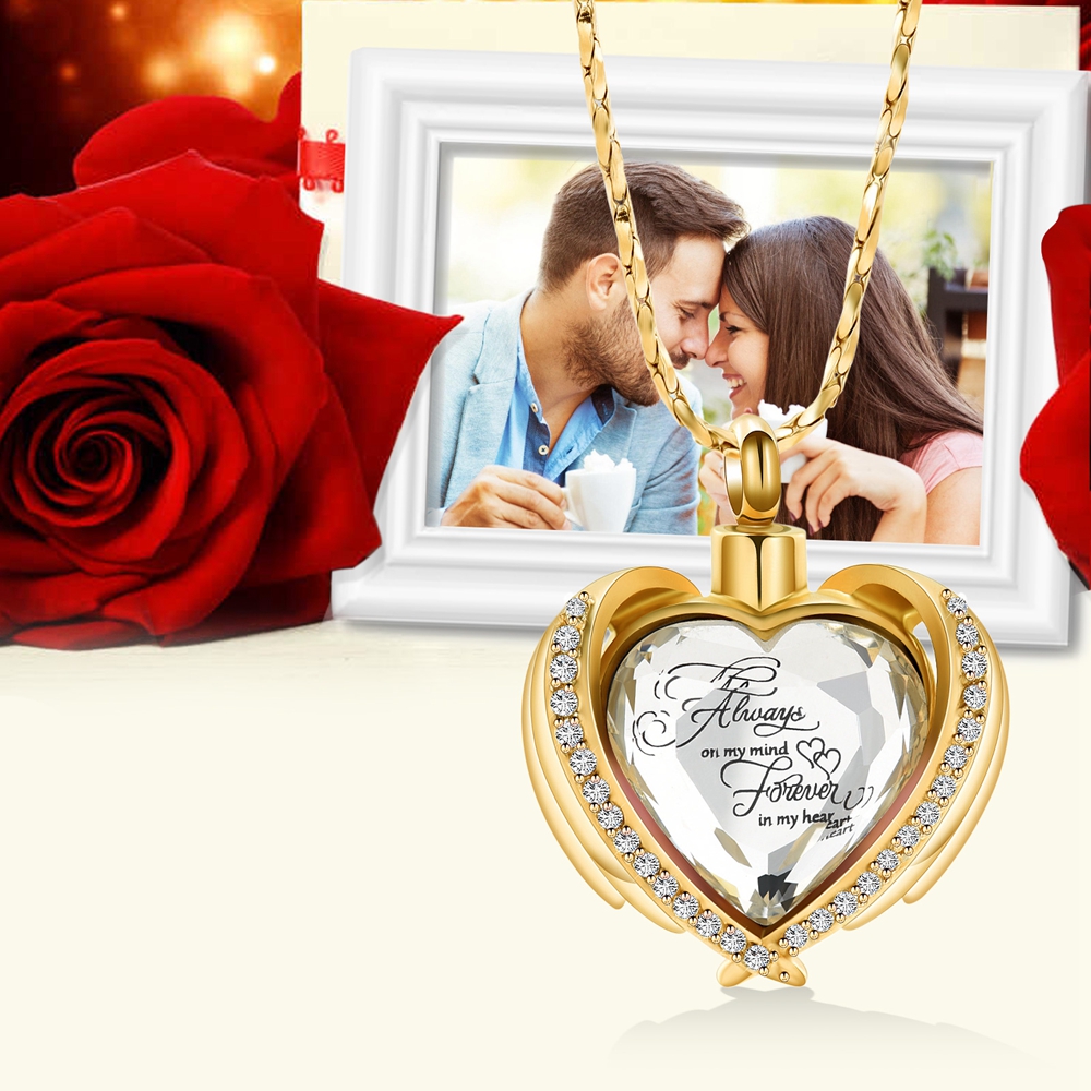 Angel Wings Cremation Jewelry for Ashes Pendant - Crystal Heart Ash Urn Necklace - Picture 48 of 50