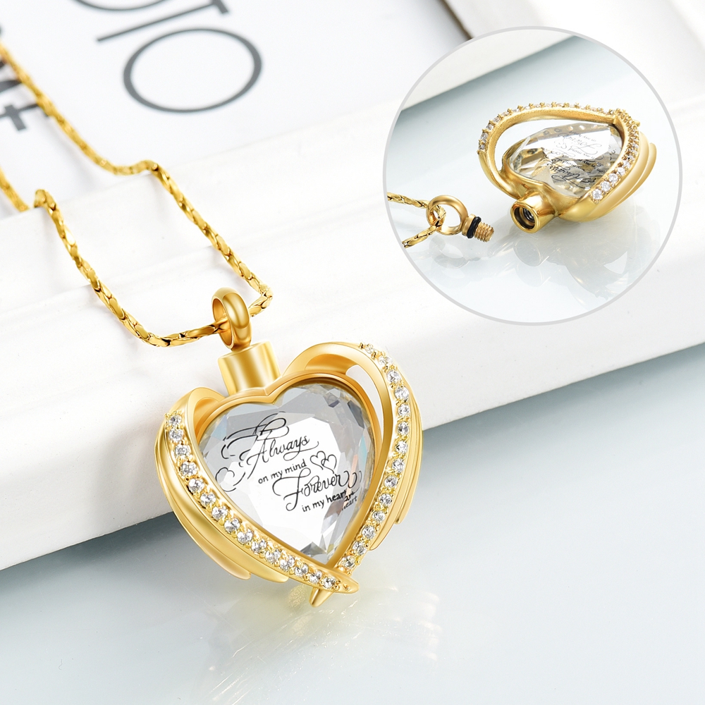 Angel Wings Cremation Jewelry for Ashes Pendant - Crystal Heart Ash Urn Necklace - Picture 49 of 50