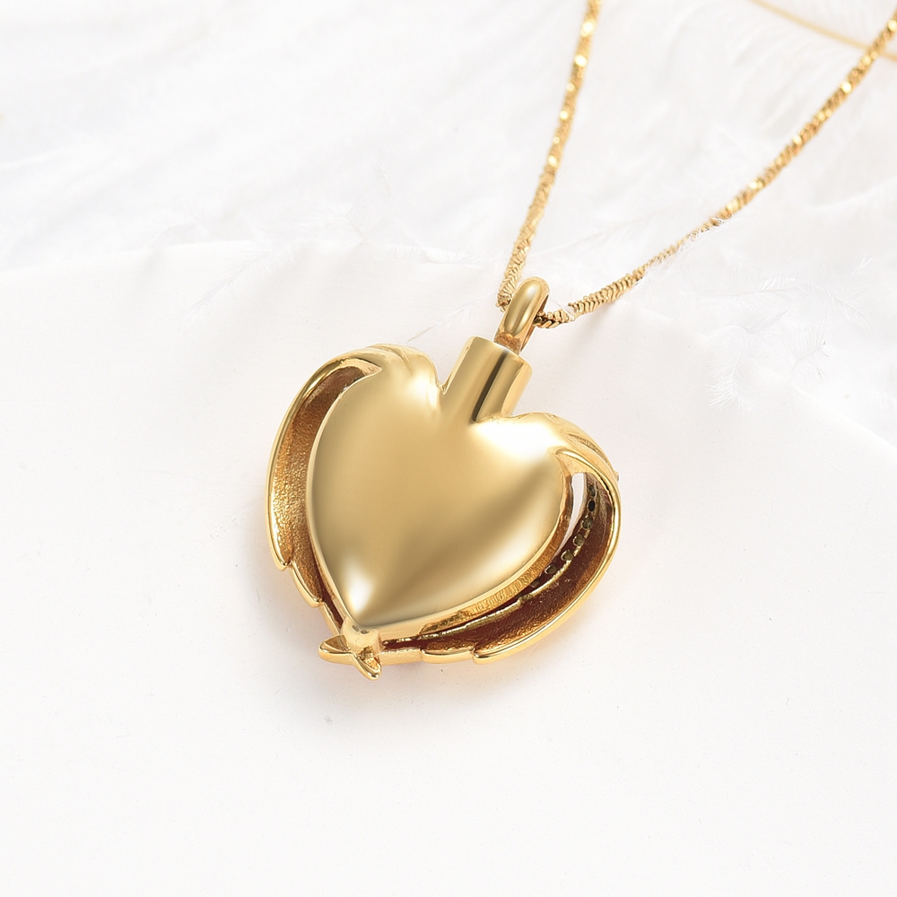 Angel Wings Cremation Jewelry for Ashes Pendant - Crystal Heart Ash Urn Necklace - Picture 50 of 50