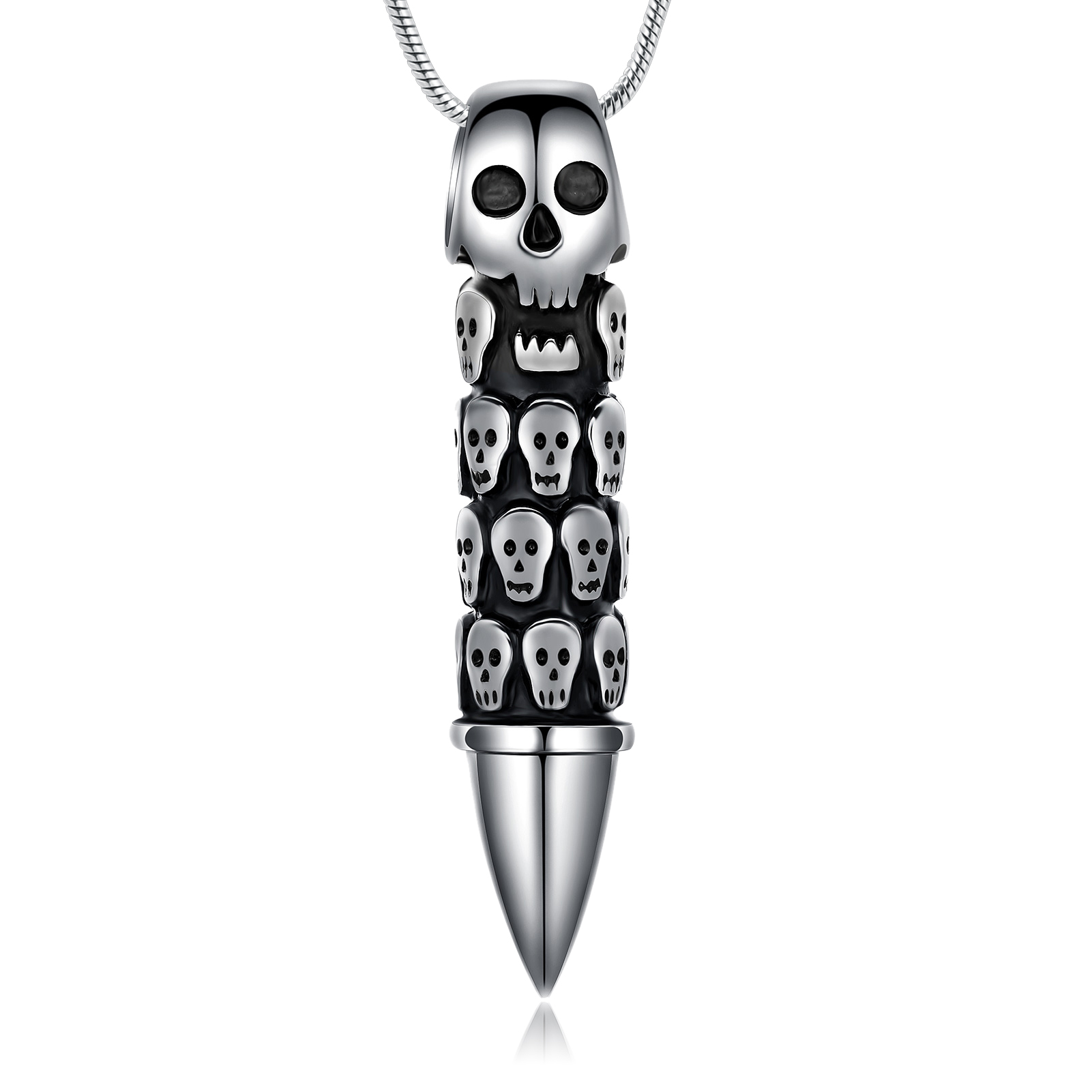 Reto Skull Bullet Urn Necklace Stainless Steel Gothic Punk Statement Urn Jewelry