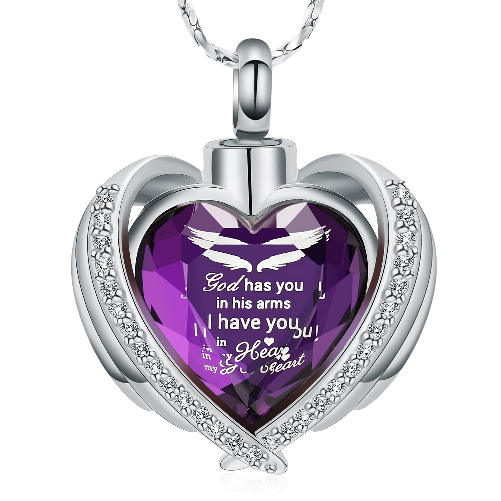 Angel Wing Crystal Heart Cremation Jewelry for Ashes Keepsake Necklace Gift