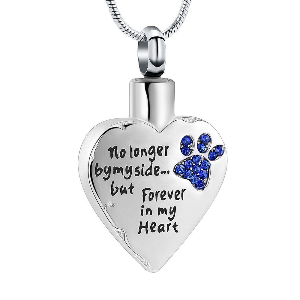 ?Crystal Paw Heart Pet Memorial Necklace For Dog Cat Cremation Ashes Jewellery