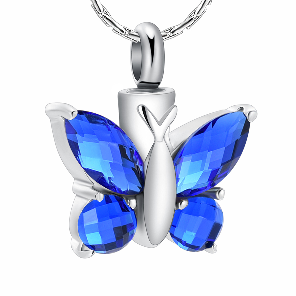 Crystal Butterfly Urn Pendants Necklace for Cremation Ashes Memorial Jewelry