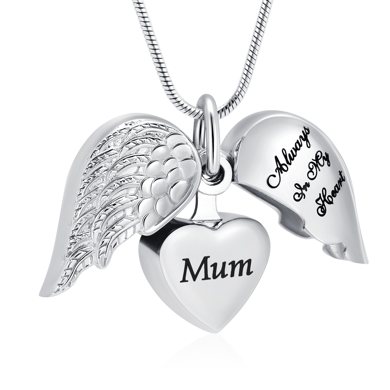 Angel Wing Heart Urn Necklace for Ashes Memorial Keepsake Pendant for Mum / Dad - Picture 13 of 39