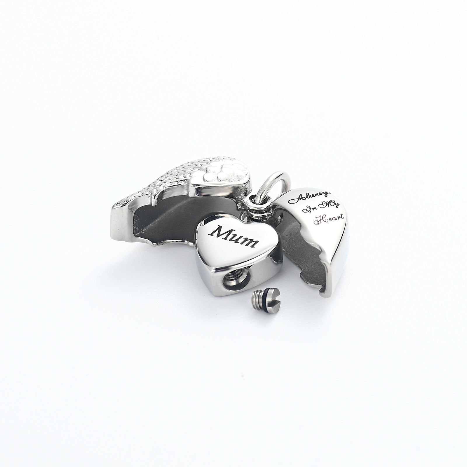 Angel Wing Heart Urn Necklace for Ashes Memorial Keepsake Pendant for Mum / Dad - Picture 17 of 39