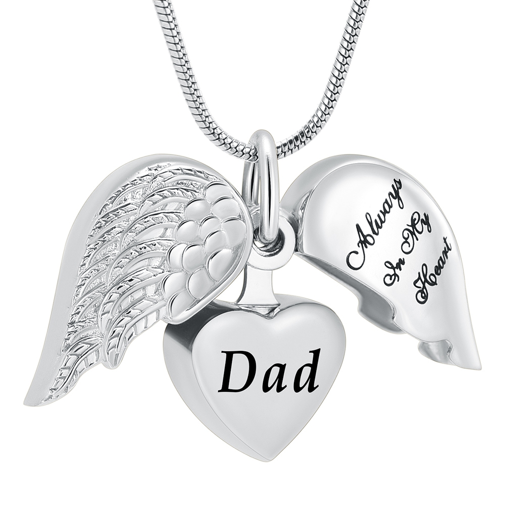 Angel Wing Heart Urn Necklace for Ashes Memorial Keepsake Pendant for Mum / Dad - Picture 19 of 39
