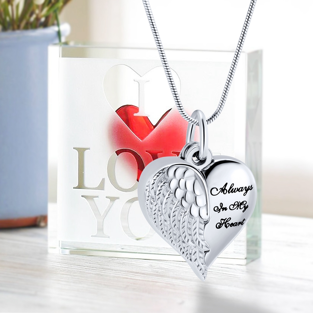 Angel Wing Heart Urn Necklace for Ashes Memorial Keepsake Pendant for Mum / Dad - Picture 21 of 39