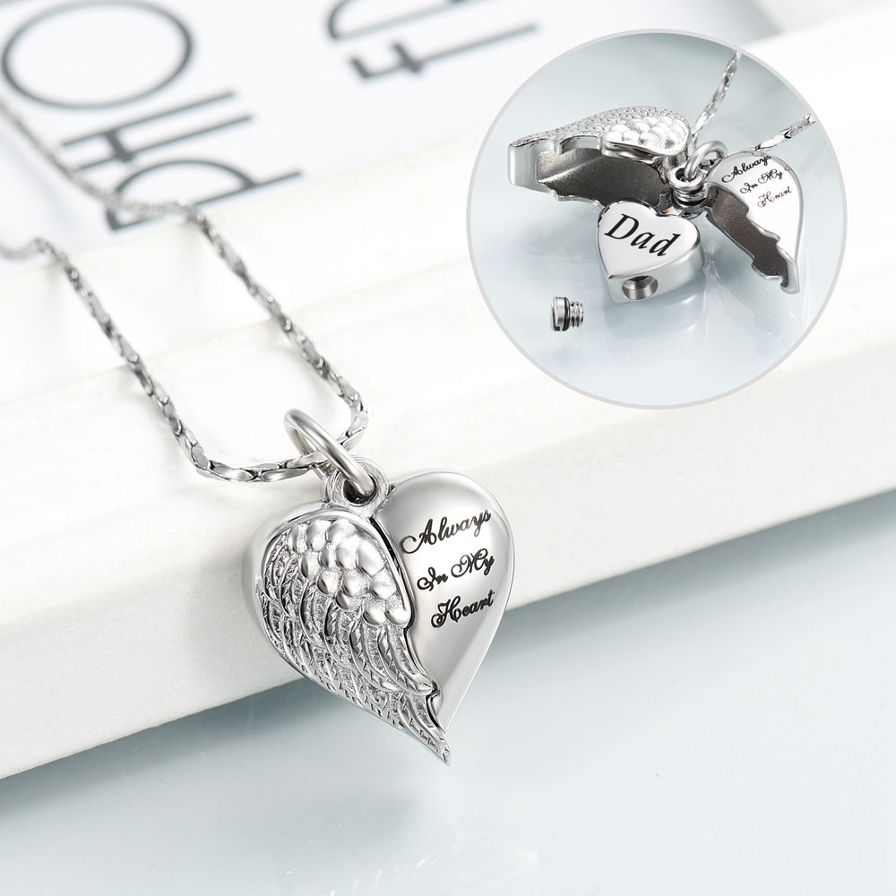 Angel Wing Heart Urn Necklace for Ashes Memorial Keepsake Pendant for Mum / Dad - Picture 22 of 39
