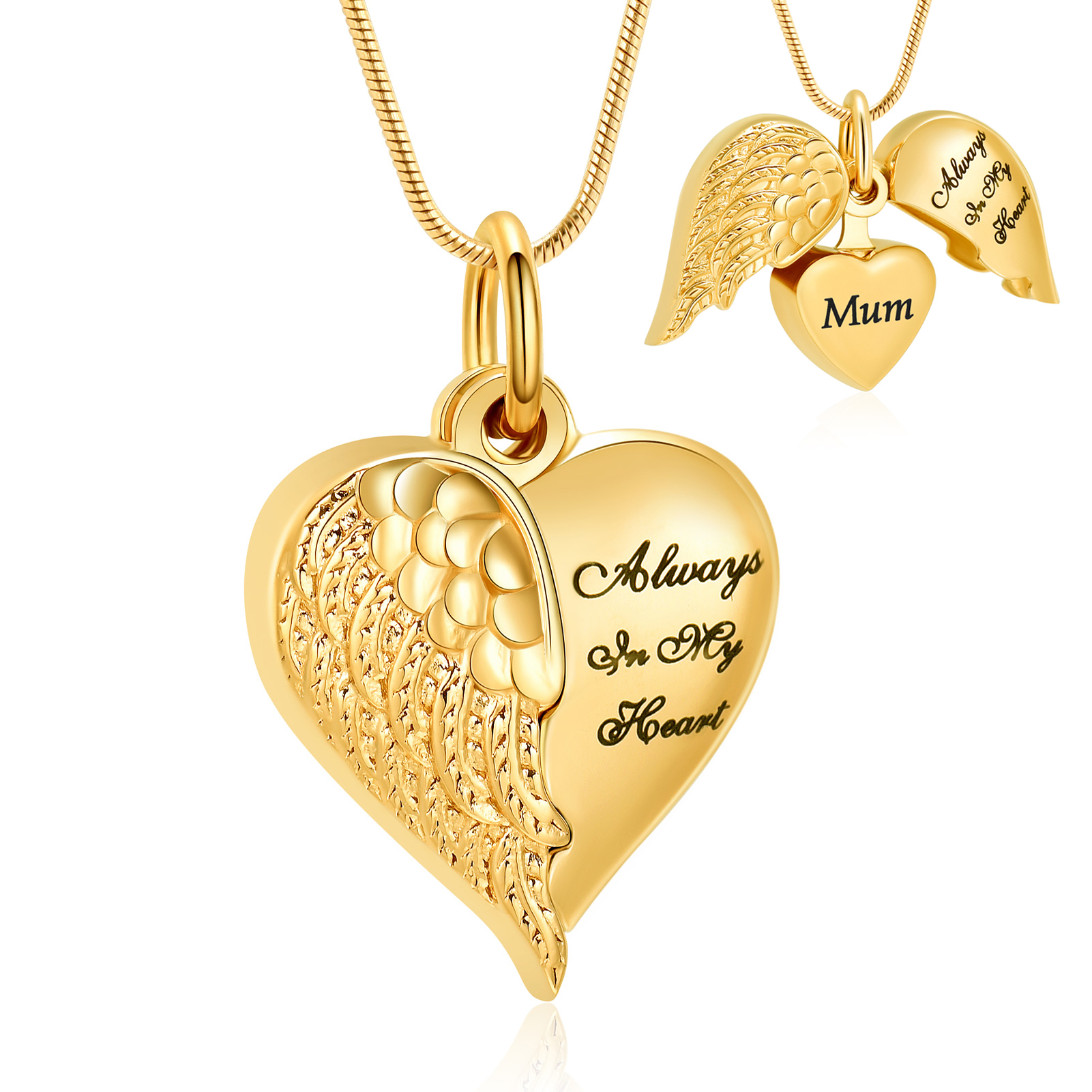 Angel Wing Heart Urn Necklace for Ashes Memorial Keepsake Pendant for Mum / Dad - Picture 25 of 39