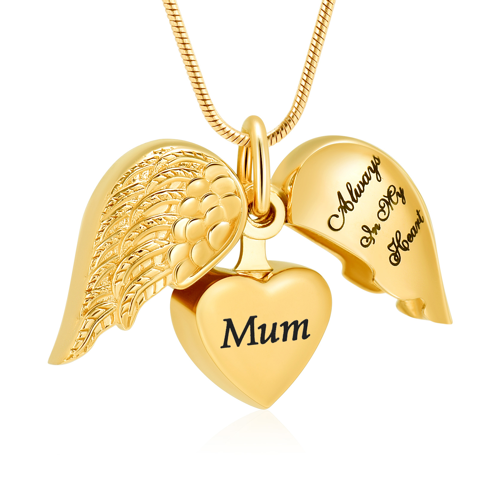 Angel Wing Heart Urn Necklace for Ashes Memorial Keepsake Pendant for Mum / Dad - Picture 26 of 39