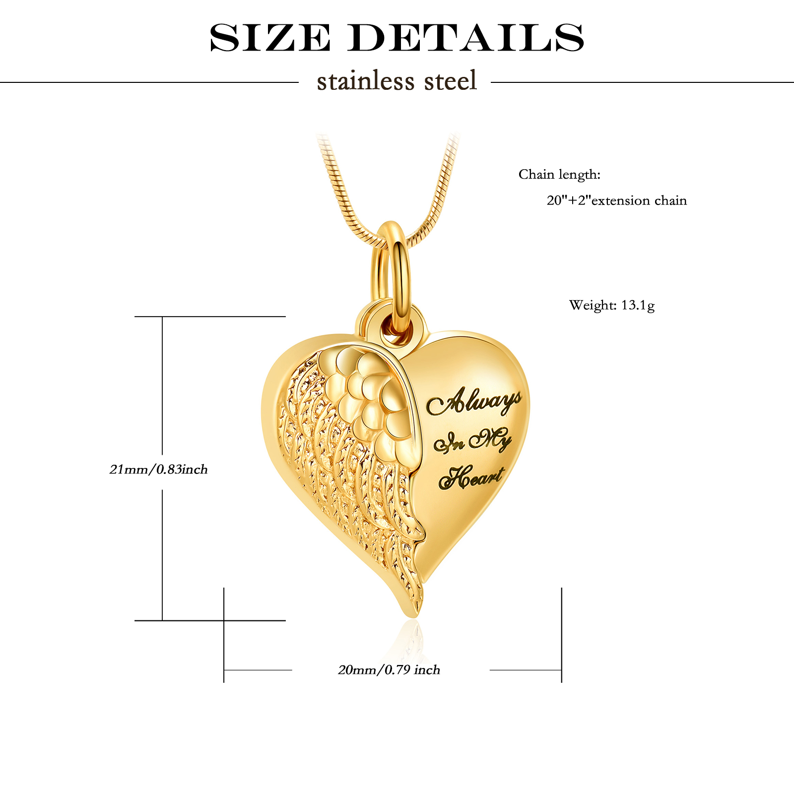 Angel Wing Heart Urn Necklace for Ashes Memorial Keepsake Pendant for Mum / Dad - Picture 27 of 39