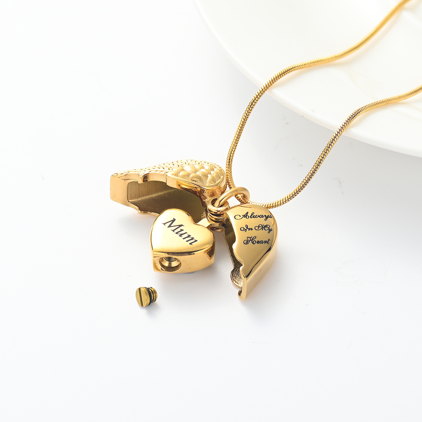 Angel Wing Heart Urn Necklace for Ashes Memorial Keepsake Pendant for Mum / Dad - Picture 28 of 39