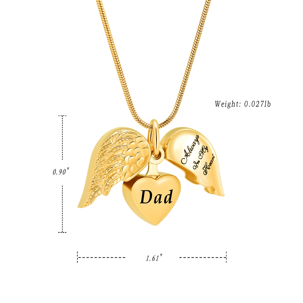 Angel Wing Heart Urn Necklace for Ashes Memorial Keepsake Pendant for Mum / Dad - Picture 32 of 39