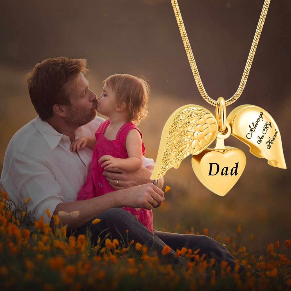 Angel Wing Heart Urn Necklace for Ashes Memorial Keepsake Pendant for Mum / Dad - Picture 34 of 39