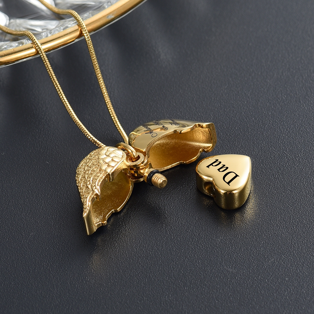 Angel Wing Heart Urn Necklace for Ashes Memorial Keepsake Pendant for Mum / Dad - Picture 38 of 39