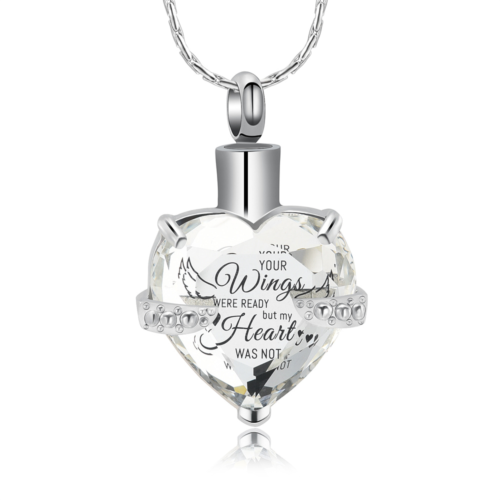 You Wings Were Ready -Crystal Heart Urn Necklace for Ashes Urn Cremation Jewelry