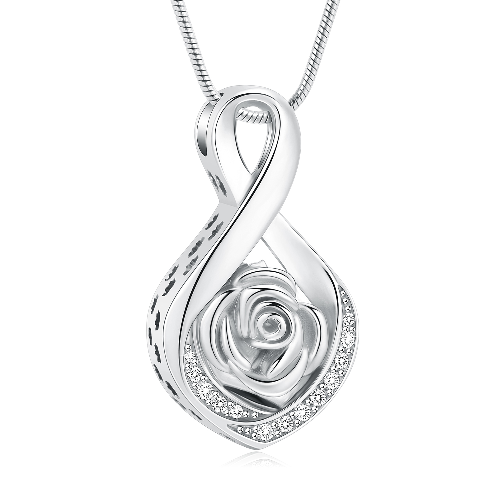 Infinity Memorial Necklace For Ashes Keepsake Rose Flower Cremation Jewellery - Picture 3 of 6