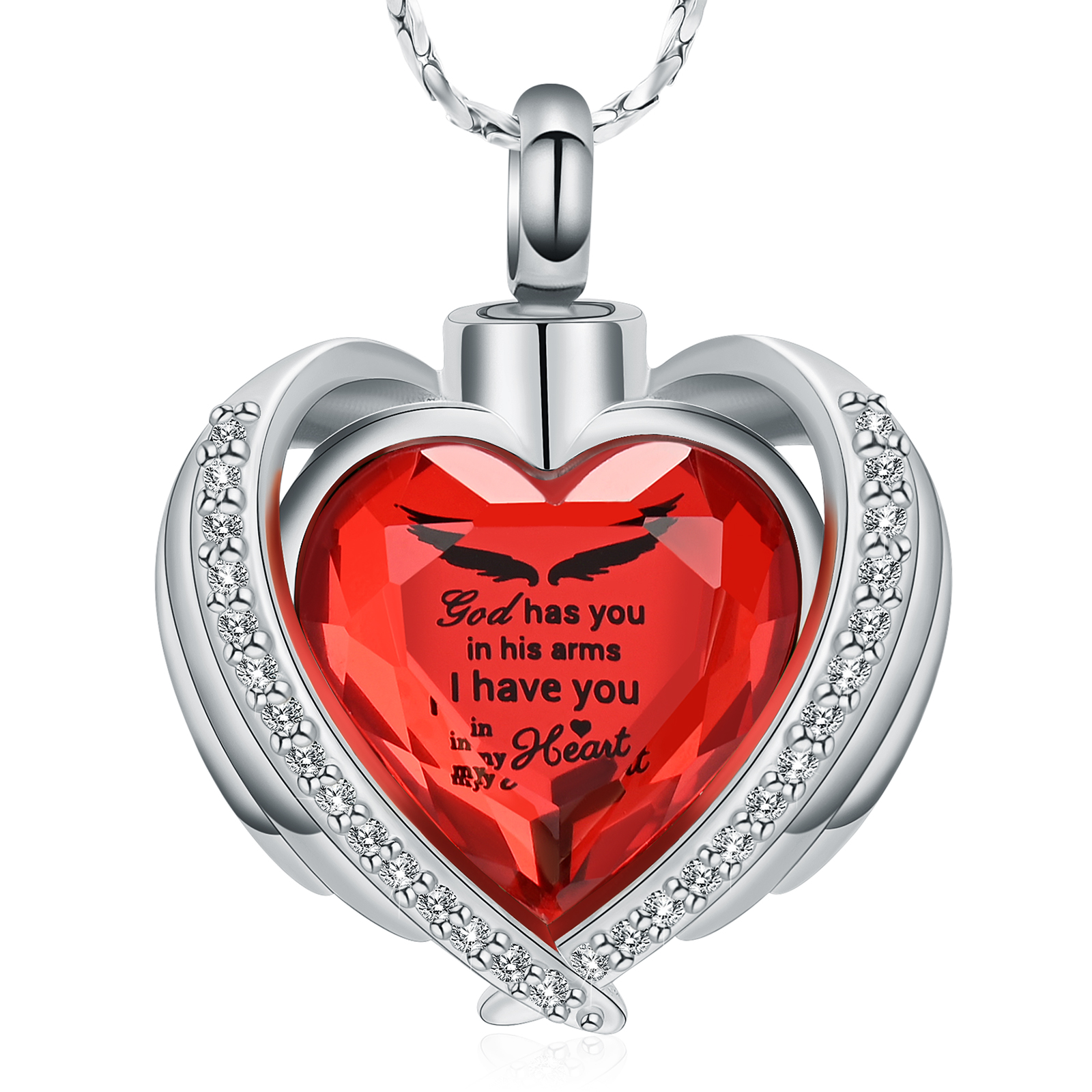 Angel Wings Cremation Urn Necklace for Ashes Birthstone Wing & Heart Urn Pendant