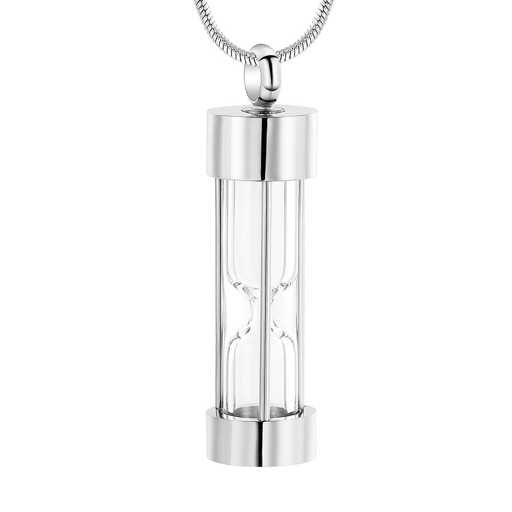 Cylinder Hourglass Urn Pendant Necklace for Cremation Ashes Sand Keepsake Gift