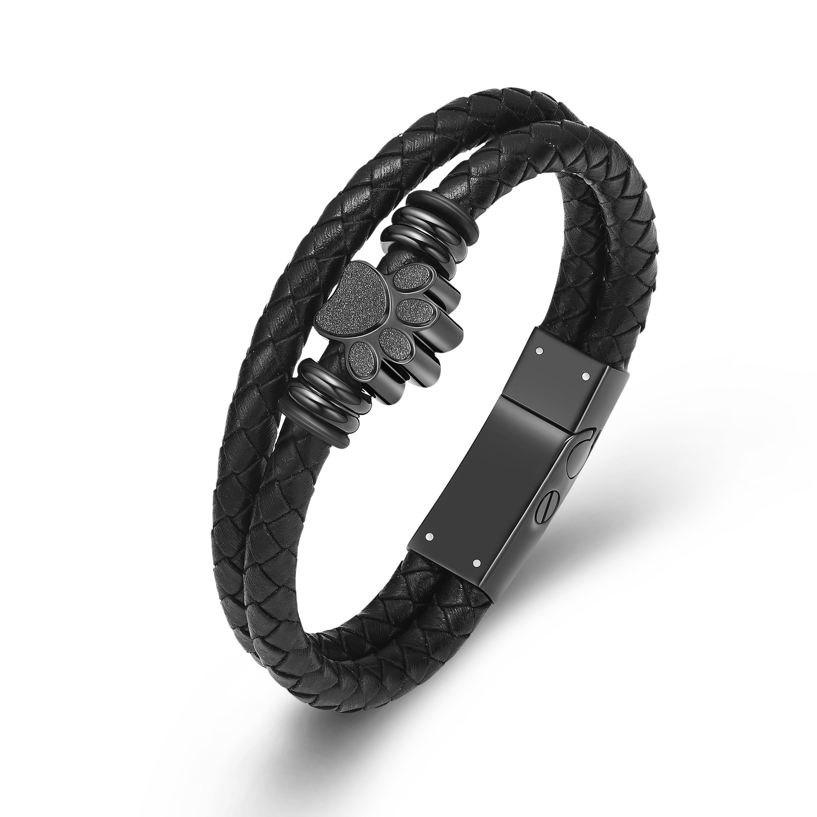 Paw Print Locket Double Layer Funeral Braided Leather Bracelet Cremation Ashes - Picture 4 of 5