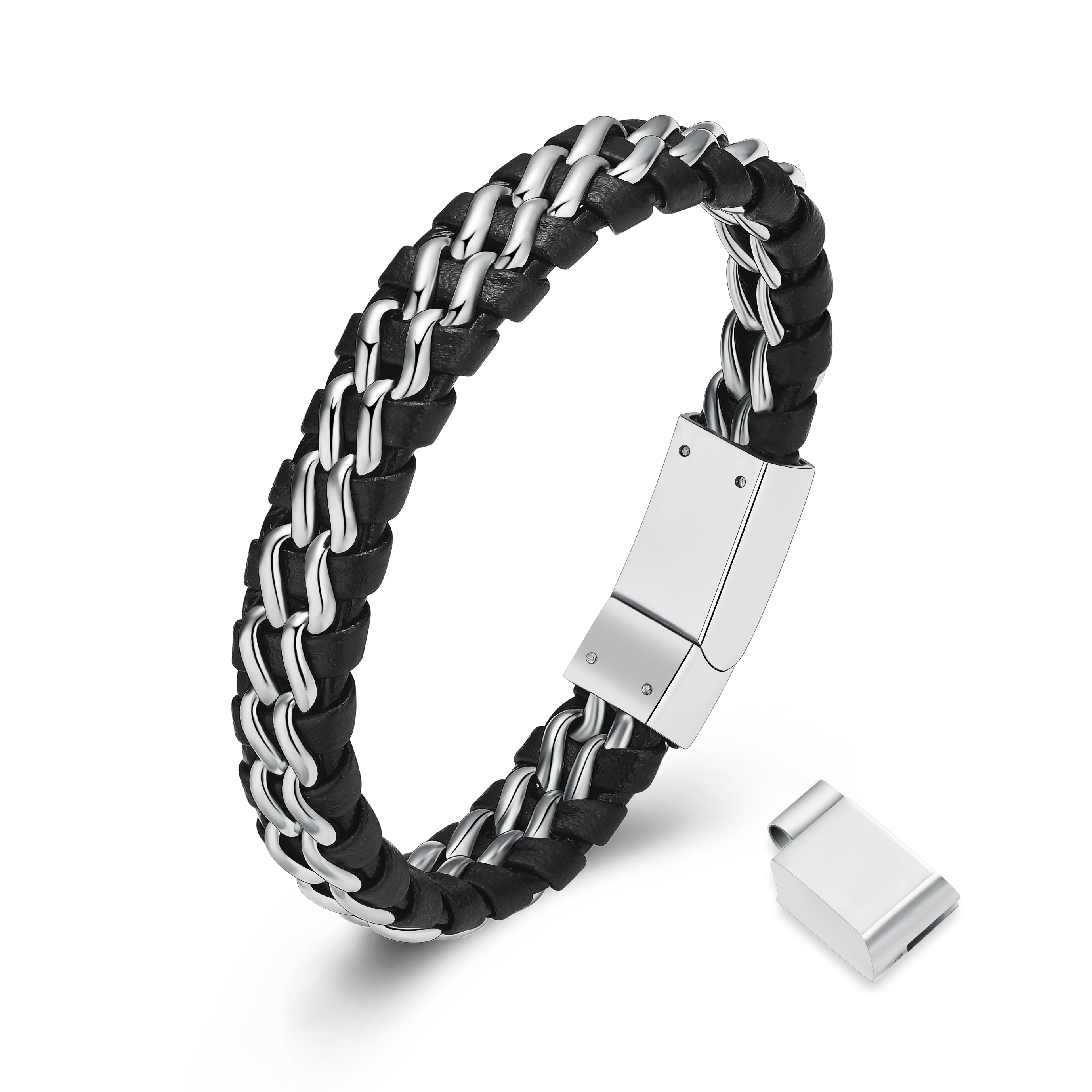 Men’s Leather Braided Bracelet Funeral Urns Bracelet for Ashes Keepsake Jewelry