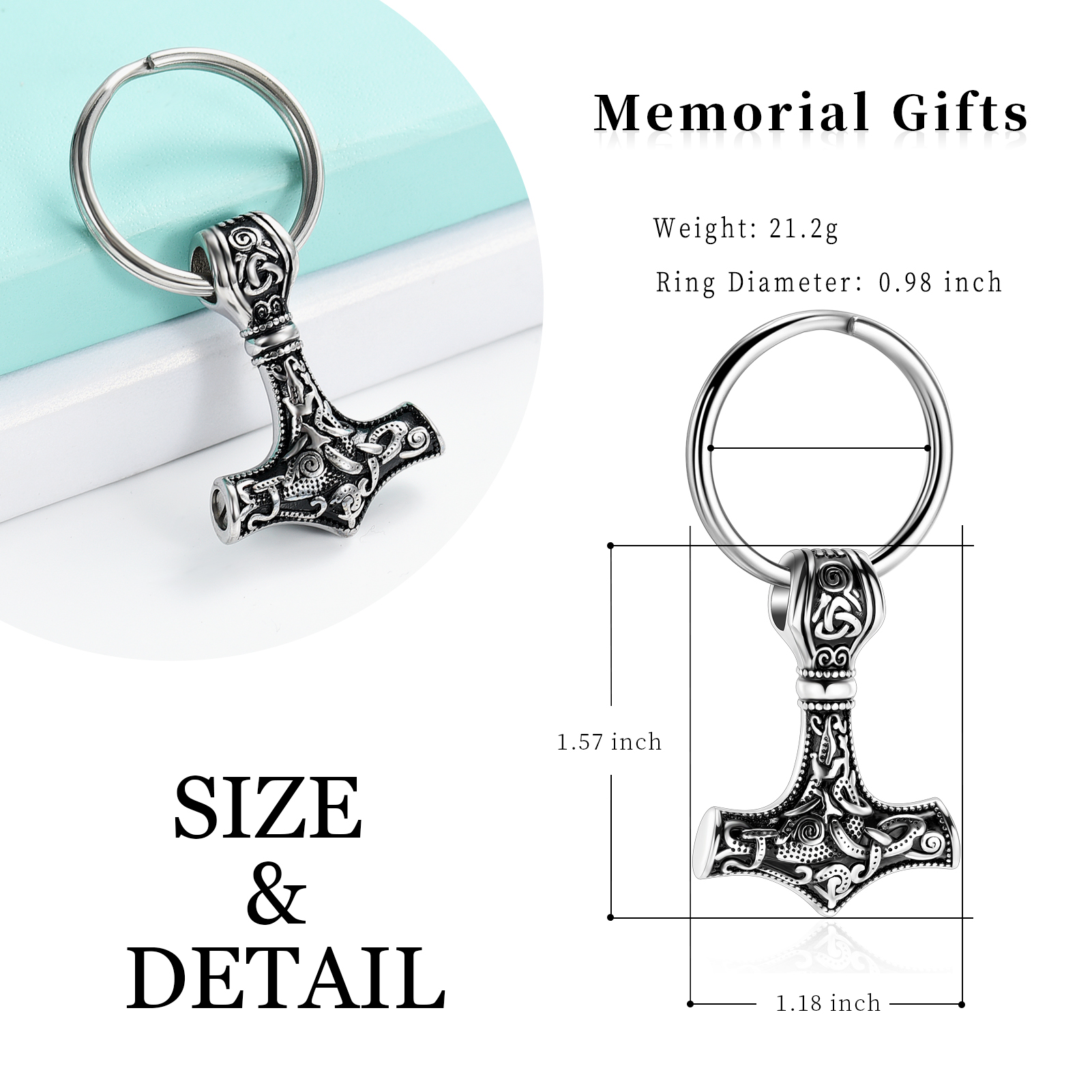 Stainless Steel Viking Hammer Thor Hammer Ash Urn Keychain Memorial Jewelry Gift