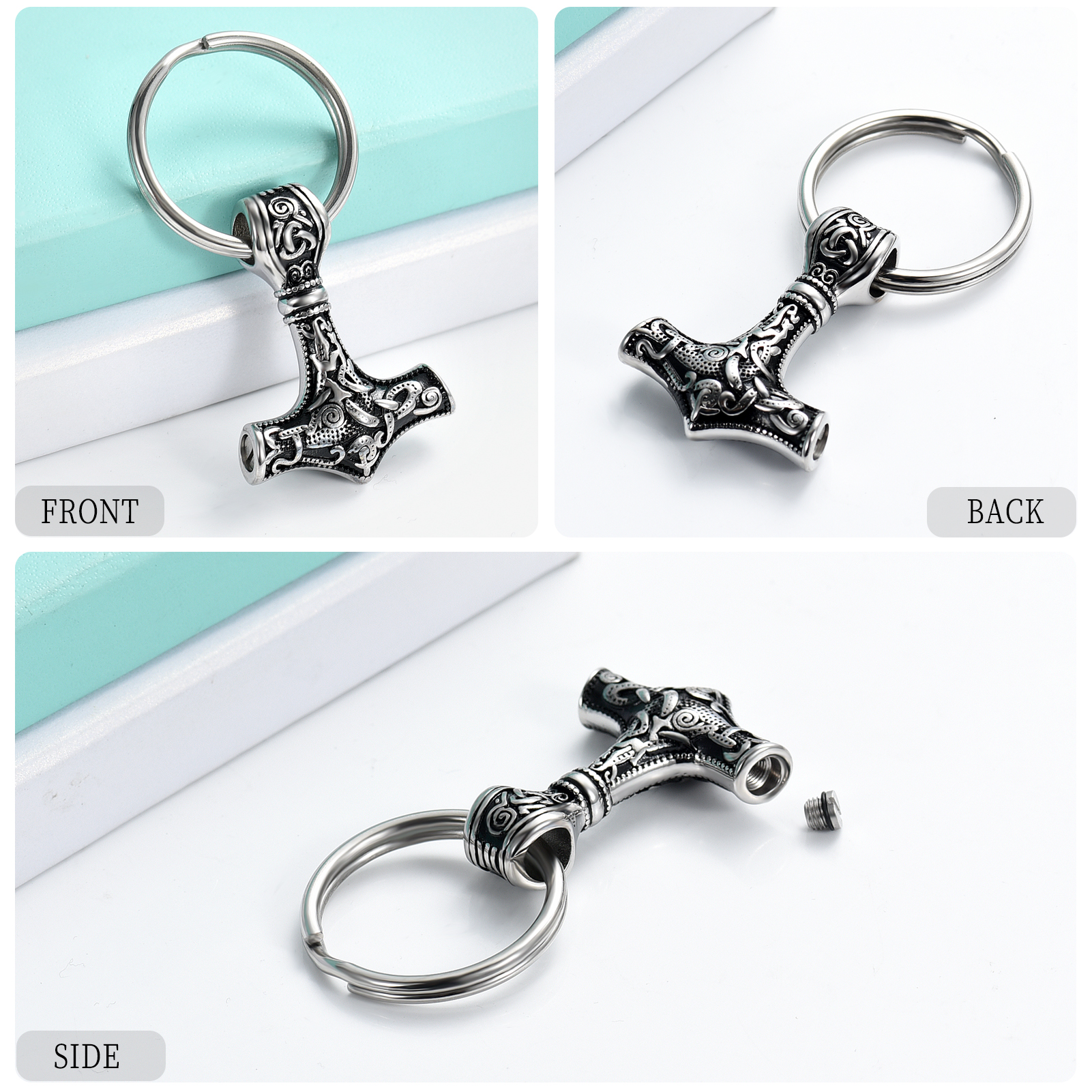 Stainless Steel Viking Hammer Thor Hammer Ash Urn Keychain Memorial Jewelry Gift