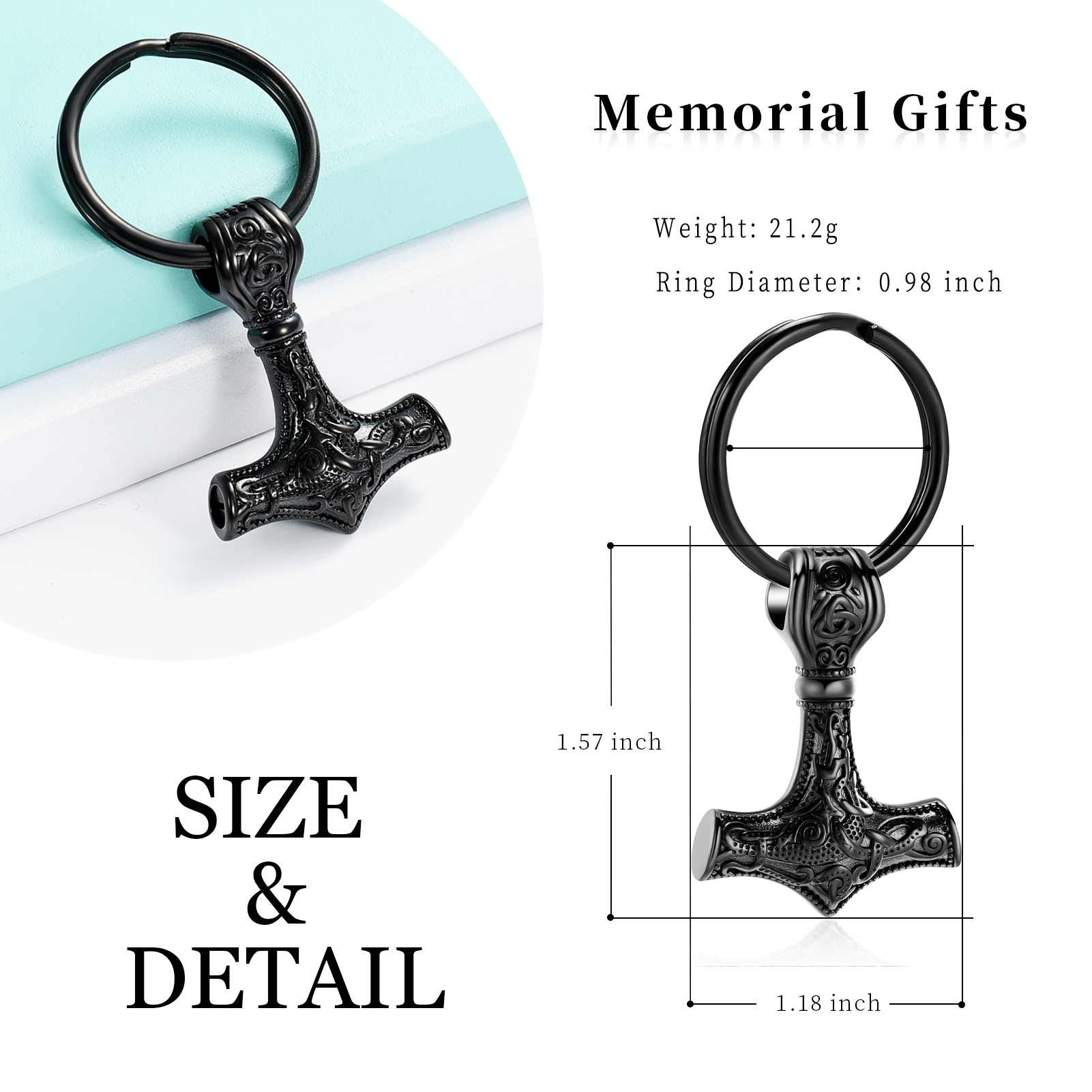 Stainless Steel Viking Hammer Thor Hammer Ash Urn Keychain Memorial Jewelry Gift