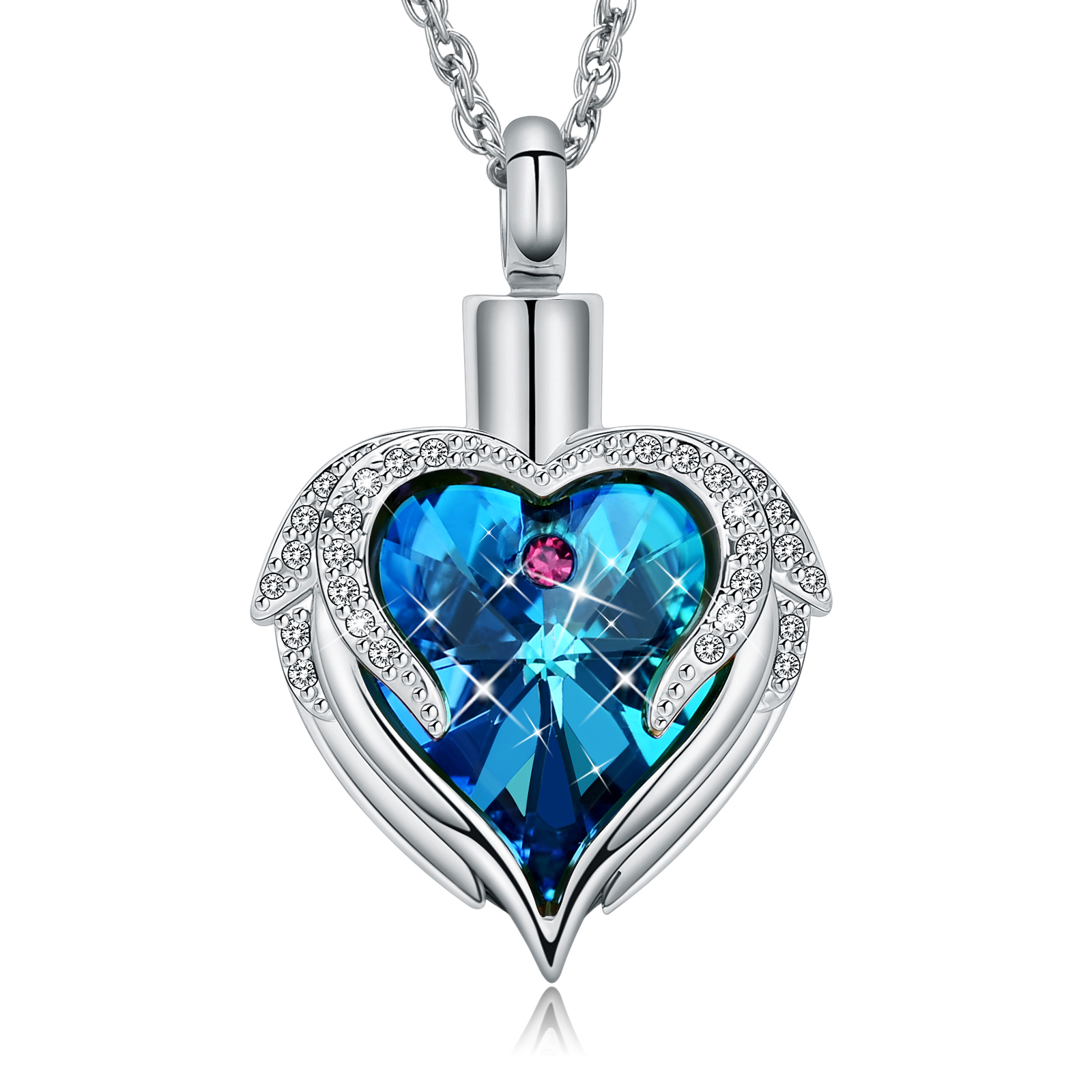 Crystal Urn Necklace for Ashes Angel Wings Urn Cremation Necklace Heart Jewelry