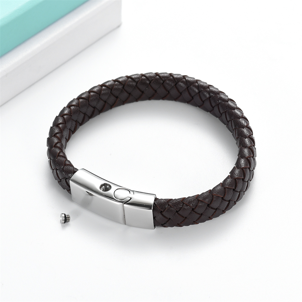 Cremation Urn Bracelet for Ashes Memorial Cuff Bangle Braided Leather Wristband - Picture 15 of 65